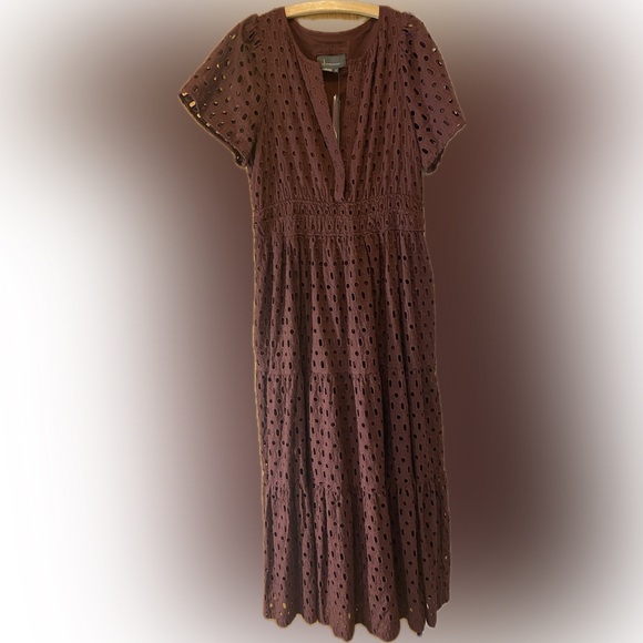 NWT Anthropologie Somerset Maxi Dress Eyelet Edition BROWN - Picture 2 of 10